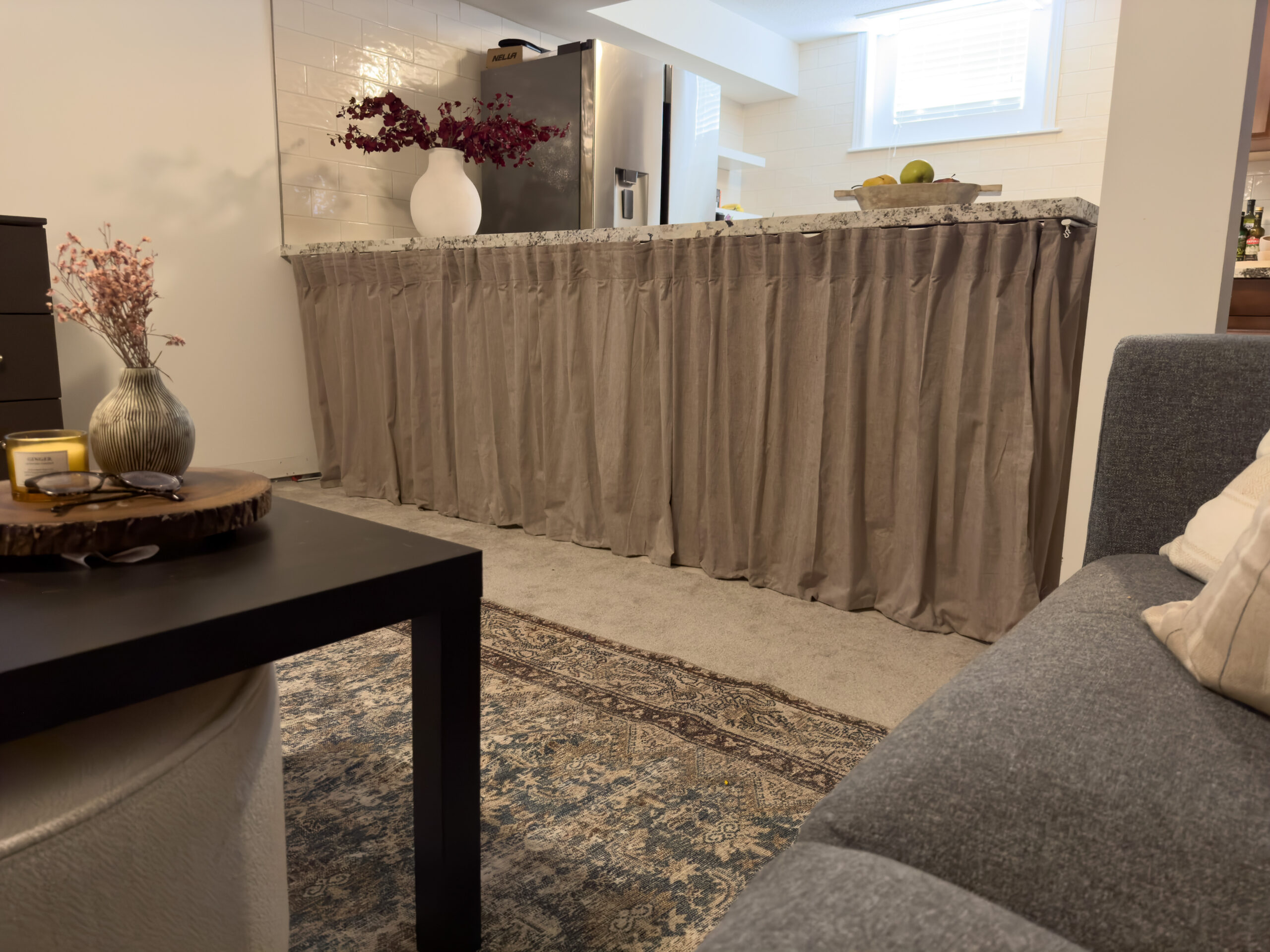 DIY kitchen cabinet curtains